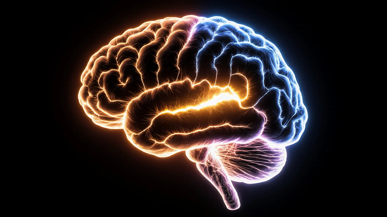 Abstrakte Darstellung eines Gehirns, das durch CBG von Stress in Ruhe übergeht.