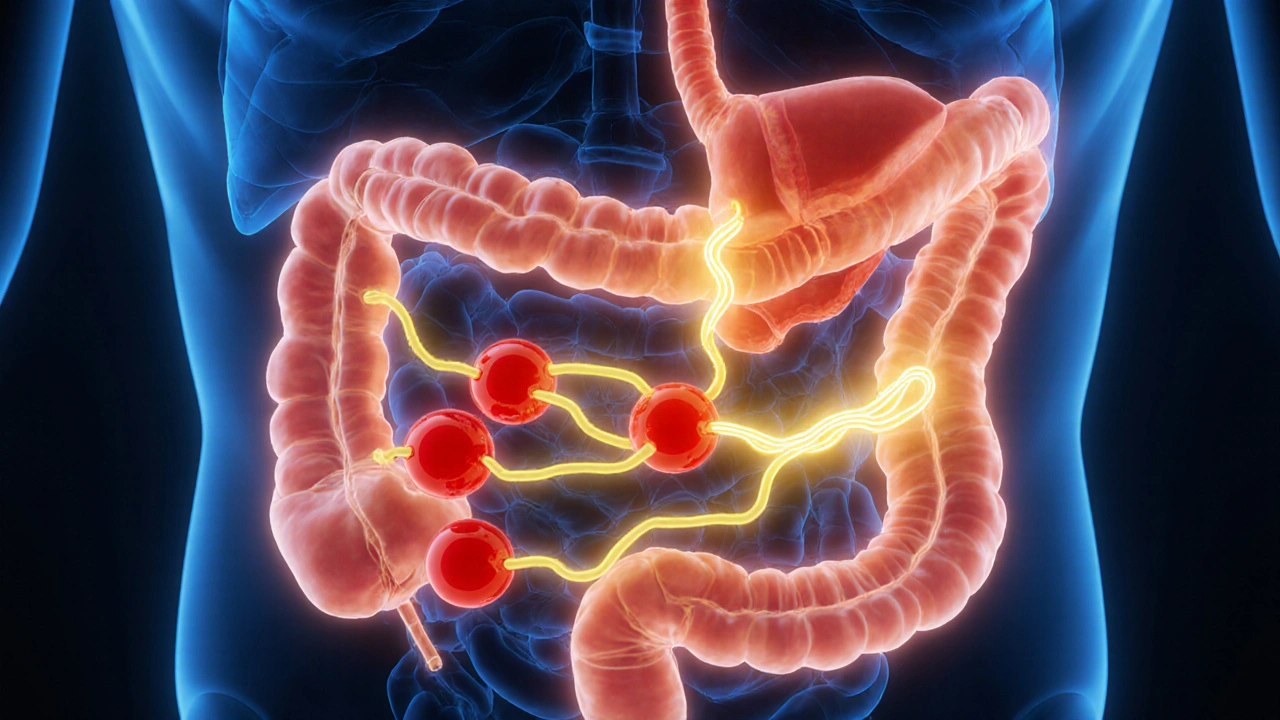 Abstrakte Darstellung von THC-Molekülen, die sich an Fett binden und in den Körper gelangen.