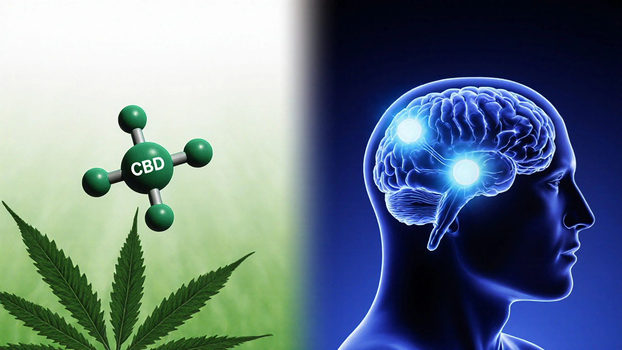 Vergleich der molekularen Struktur von CBD und H4CBD mit CB1-Rezeptorbindung in einem Gehirn.