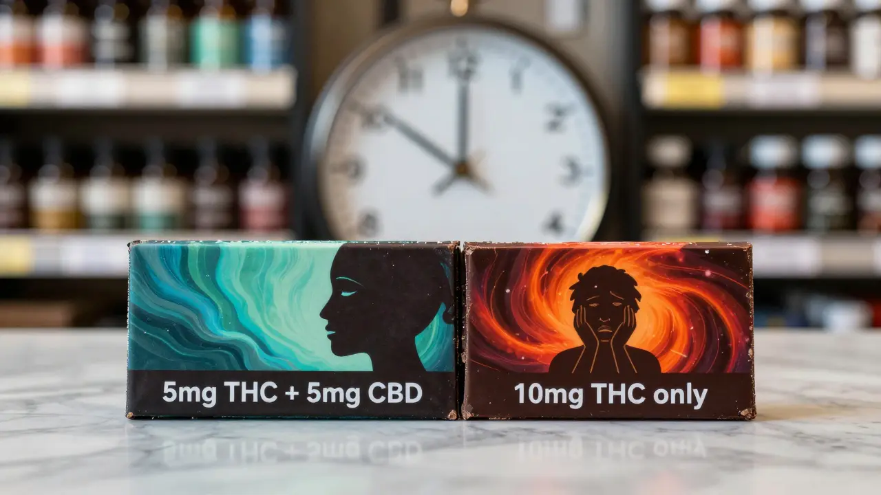 Gesplittete Cannabis-Schokolade: ausgewogene CBD/THC-Kombination gegenüber starker THC-Dosis.