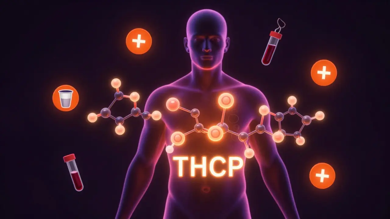 Molekulare Struktur von THCP verwandelt sich in dieselben Abbauprodukte wie THC im menschlichen Körper.