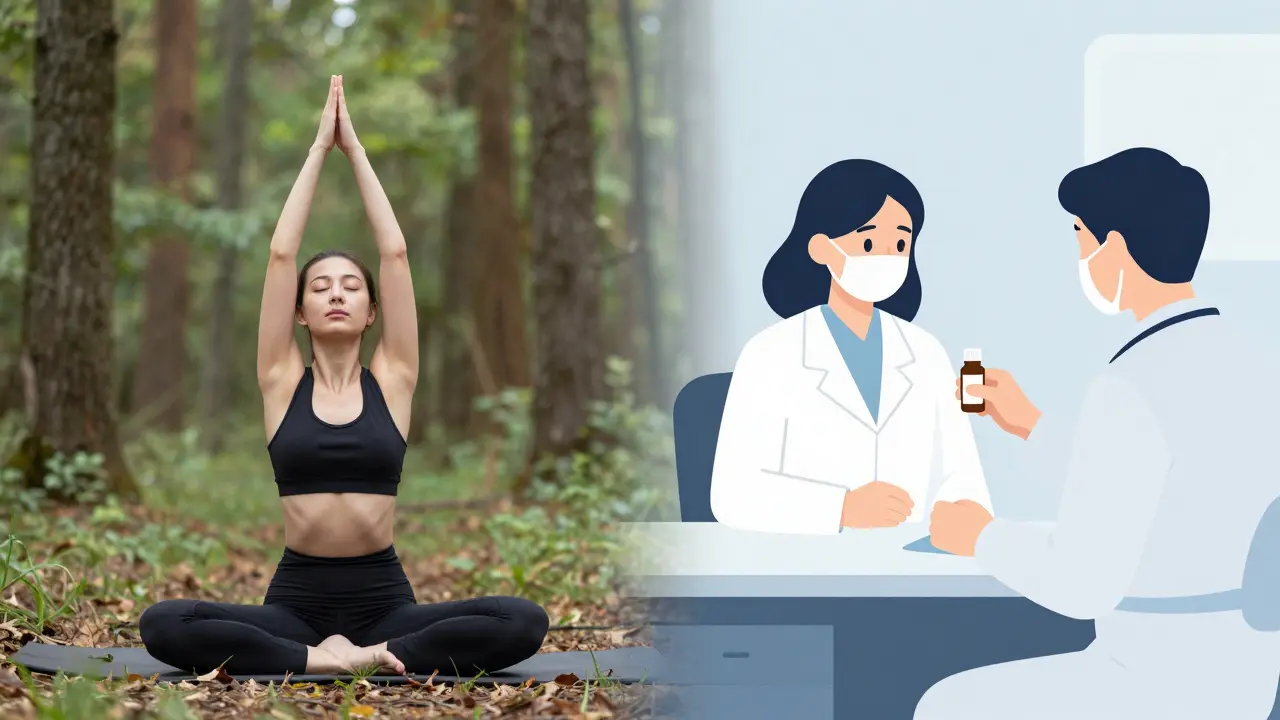 CBD-Entspannung in Wald und medizinische THC-Therapie in Klinik