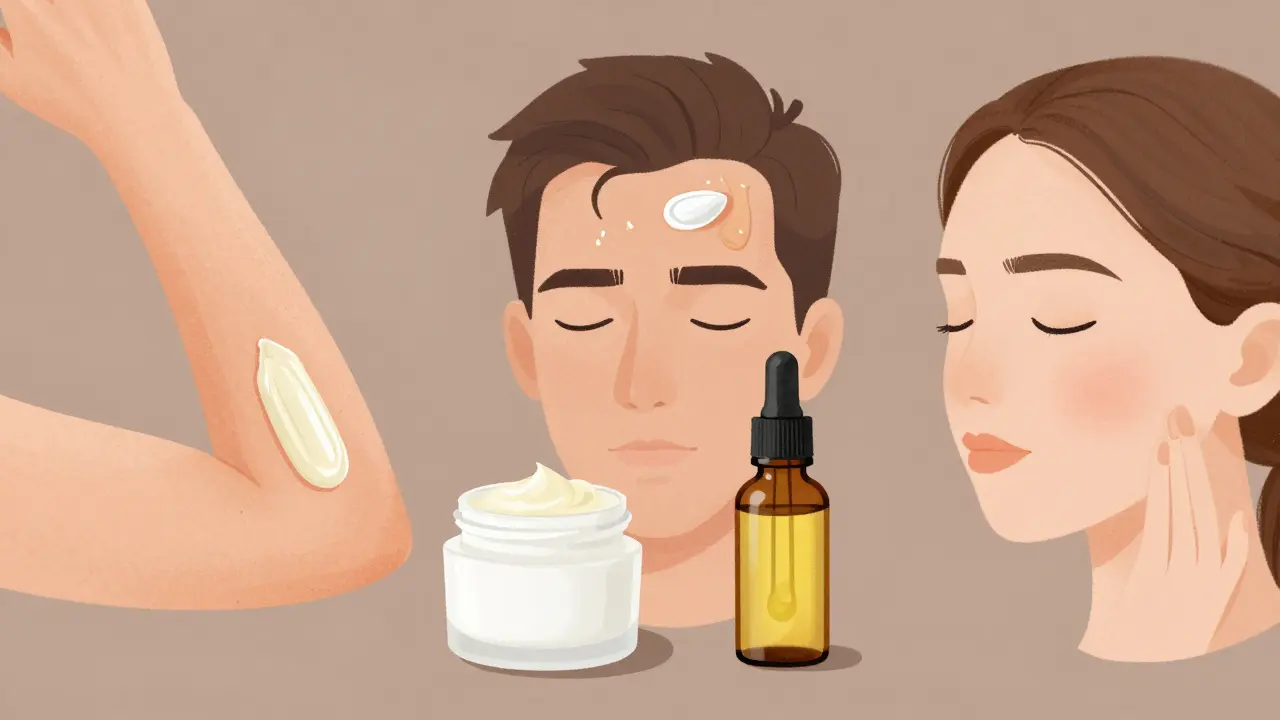Drei CBD-Produkte auf unterschiedlichen Hauttypen