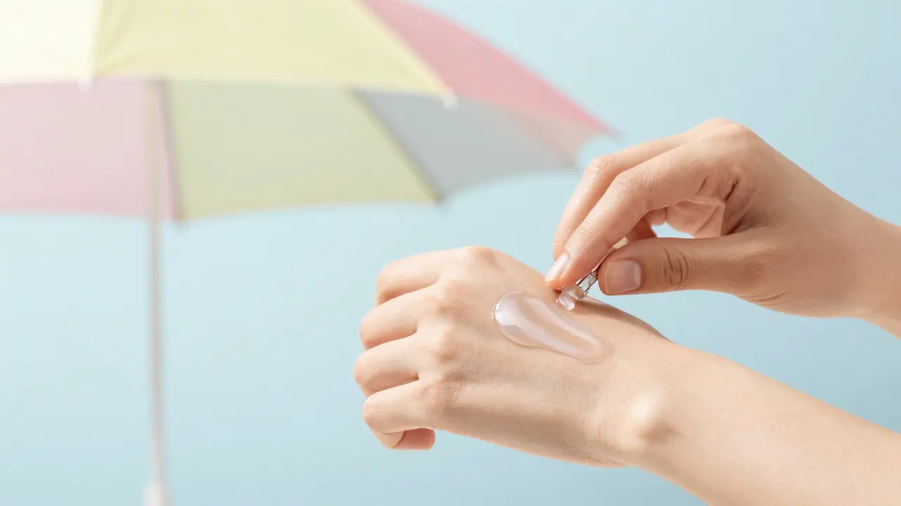 Hand massiert CBD-Öl, Feuchtigkeitscreme, Sonnenschirm