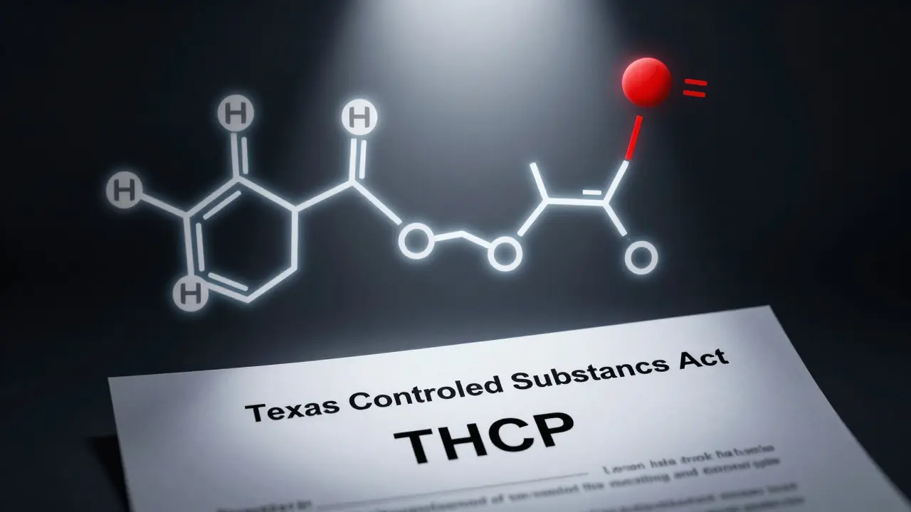 Chemische Struktur von THCP ist mit der von THC verbunden und steht unter dem Texas Controlled Substances Act.