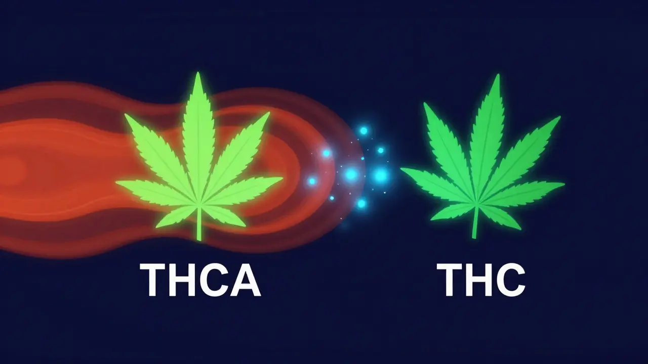 Abstrakte Darstellung der Hitzeaktivierung von THCA zu THC