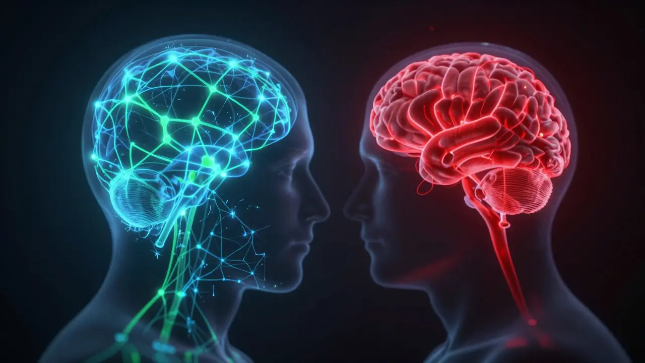 Illustration des Endocannabinoid-Systems: Balance versus Überlastung im Körper.