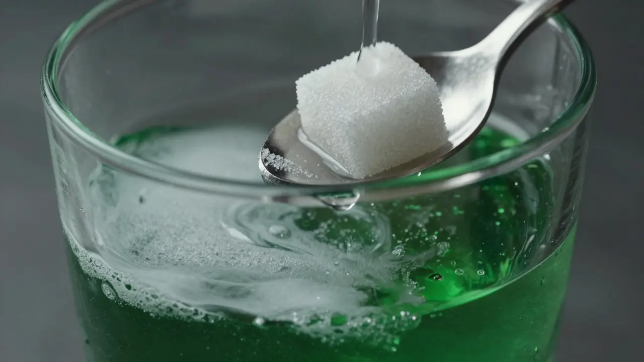 Milchige Trübung im Absinthglas während des langsamen Wassergusses