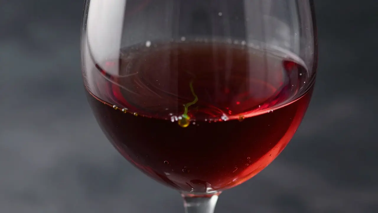 Nahaufnahme von Rotwein, der mit Cannabis-Extrakt vermischt wird