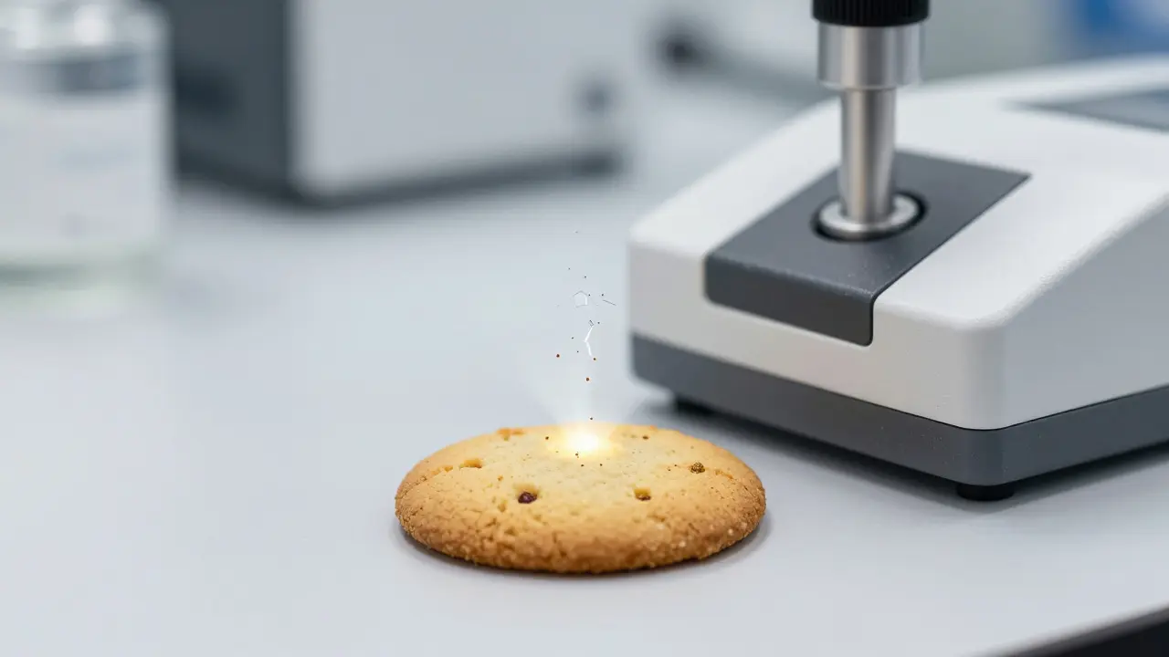 Nahaufnahme eines Cookies unter technischer Analyse auf THC-Spuren