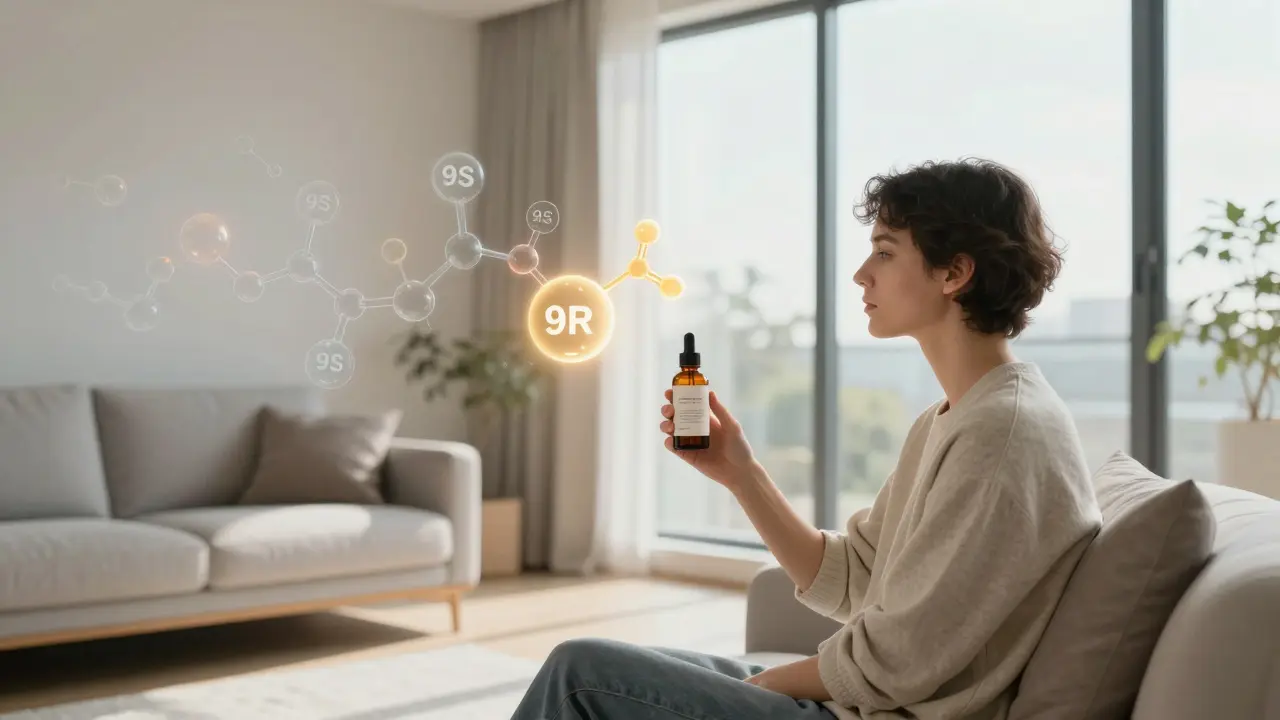 Person mit Cannabinoid-Produkt in einer ruhigen häuslichen Umgebung