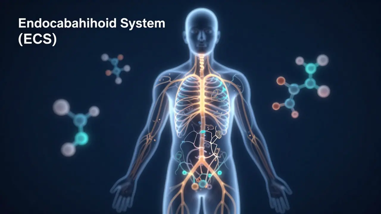 Abstrakte Darstellung des Endocannabinoid-Systems im Körper