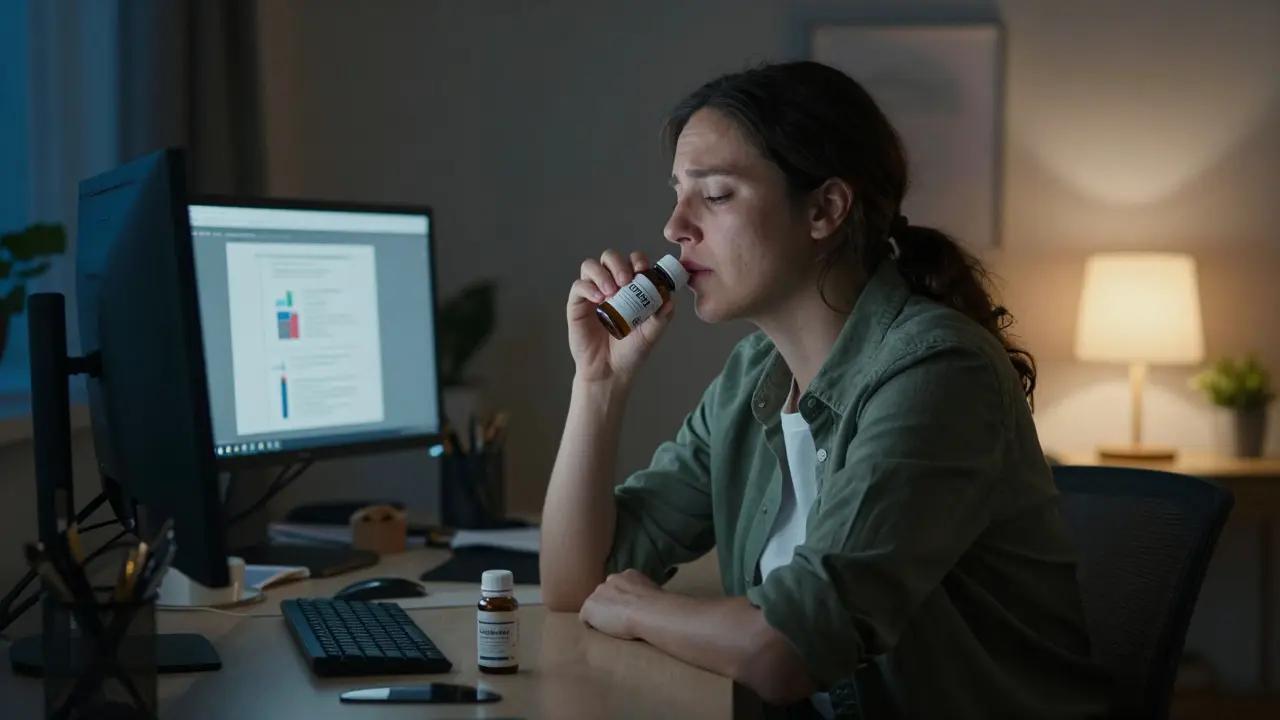 Entspannter Büroarbeiter mit CBD-Produkt bei Stress