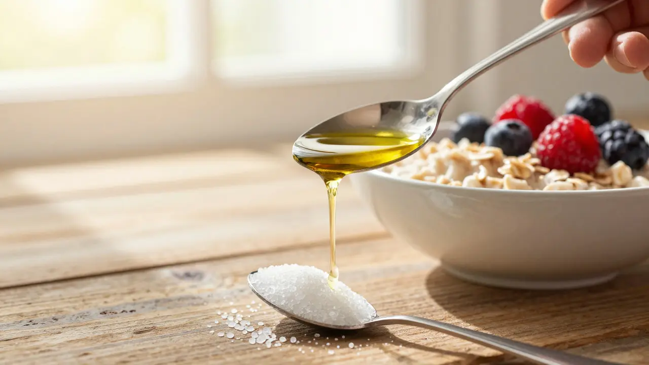 Gesundes Frühstück mit Haferflocken und CBD-Kristallen
