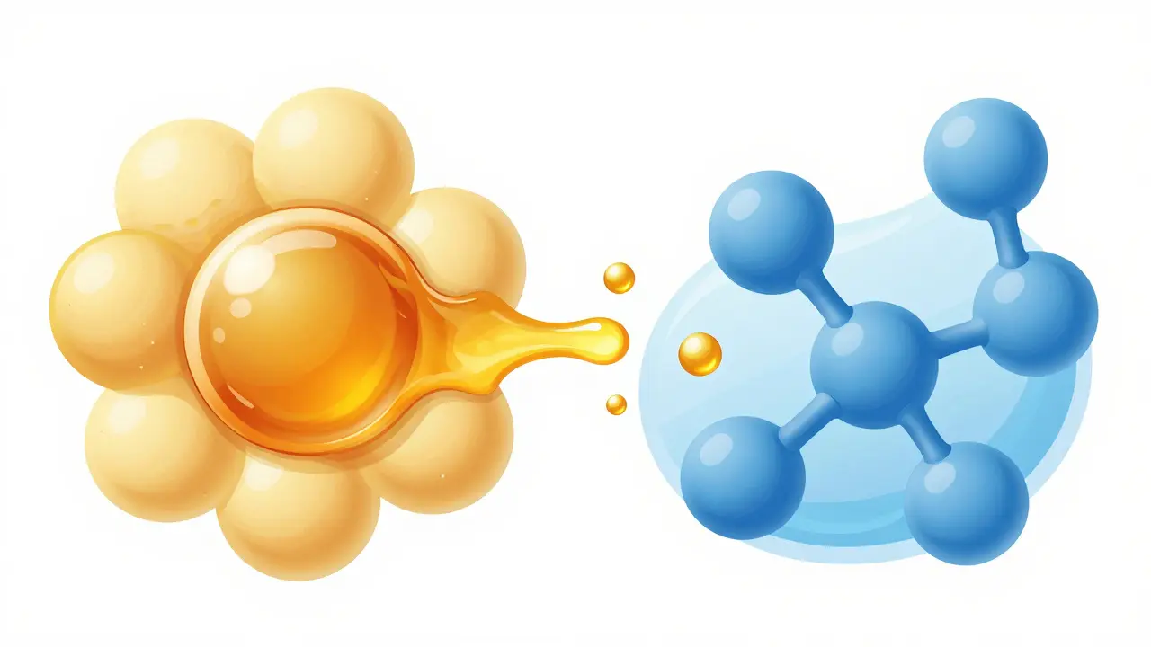 Illustration der Fettlöslichkeit von CBD im Vergleich zur Unlöslichkeit in Wasser