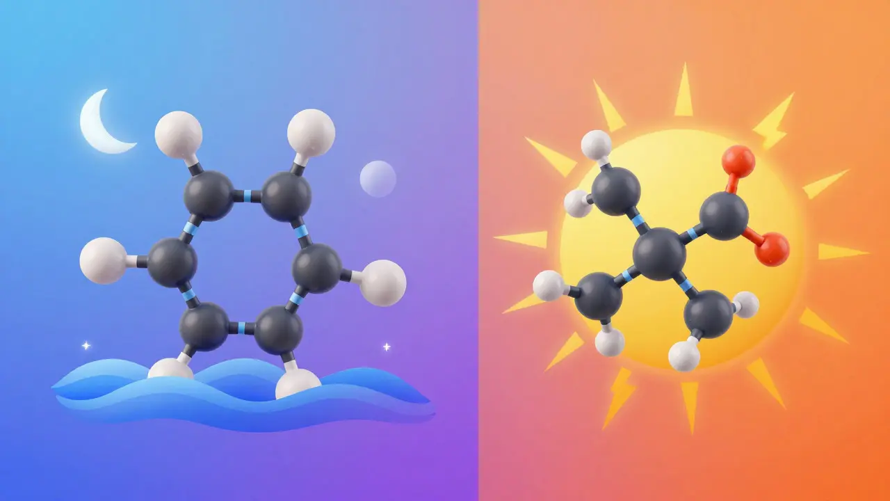 Konzeptionelle Darstellung der molekularen Unterschiede und Wirkungen von Delta-8 und Delta-10.