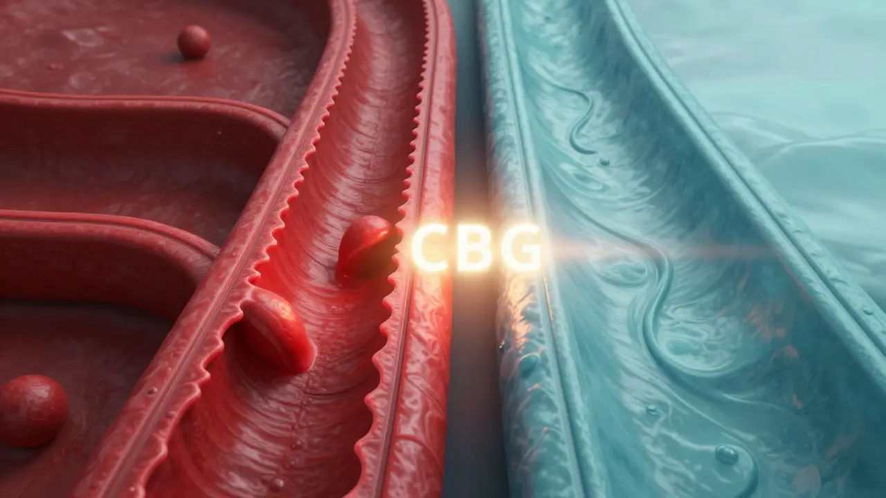 Konzeptkunst: Entzündete vs. entspannte Arterien durch CBG-Einfluss