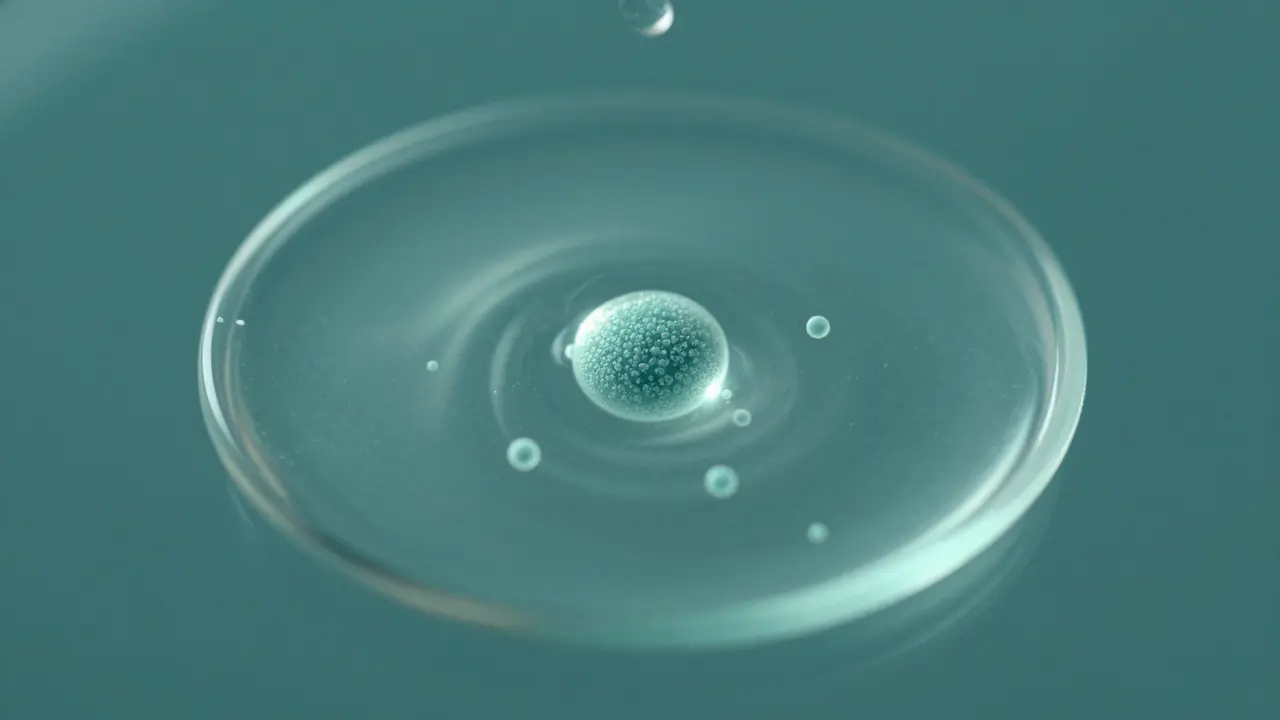 Makroaufnahme von Cannabinoid-Nanoteilchen in Wasser dispergierend