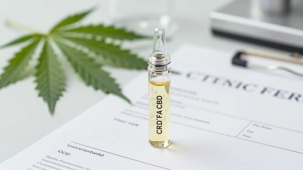 Reines CBD-Vape-Kartusche neben Laboranalyse-Zertifikat