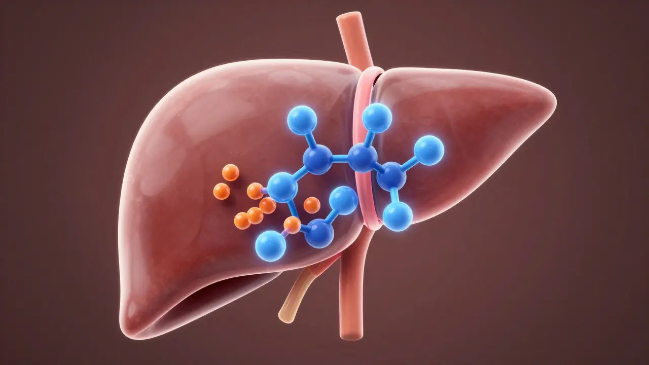 Abstrakte Darstellung der Lebermetabolisierung von CBD-Molekülen