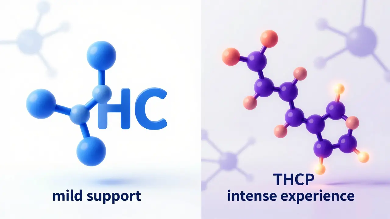 Abstrakte Darstellung der Molekülstrukturen von HHC und THCP im Vergleich