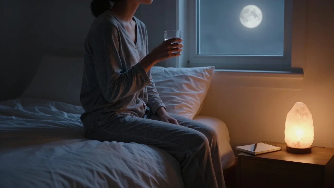 Person relaxing in a dim bedroom preparing for sleep
